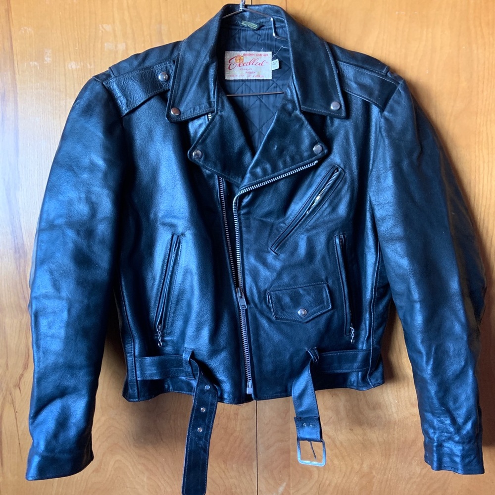 Vintage Excelled black leather biker / punk jacket